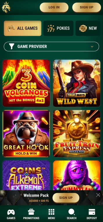 Screenshot of games section