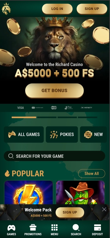 Screenshot of casino section